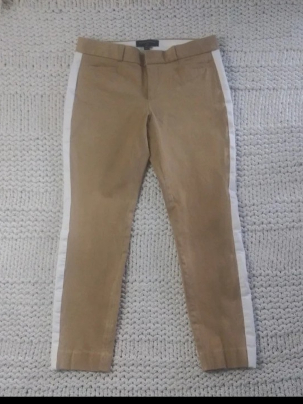 Banana Republic Sloan Fit Stretch Tan Trousers Tuxedo Stripe Ankle Pants, 2P